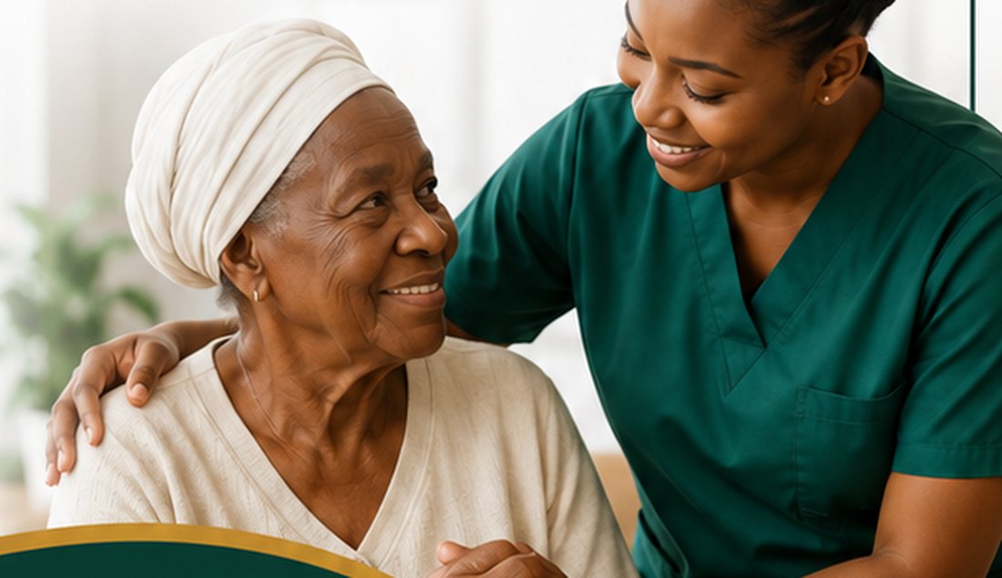 Compassionate caregiver supporting a client
