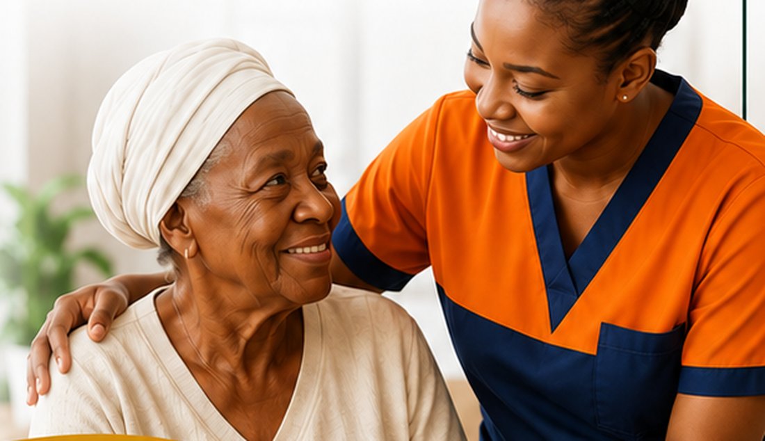 Caregiver assisting an elderly client at home